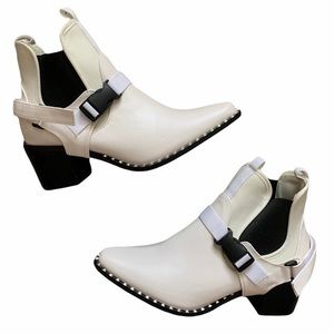 Never Worn White Heeled Ankle Boots with Buckle
